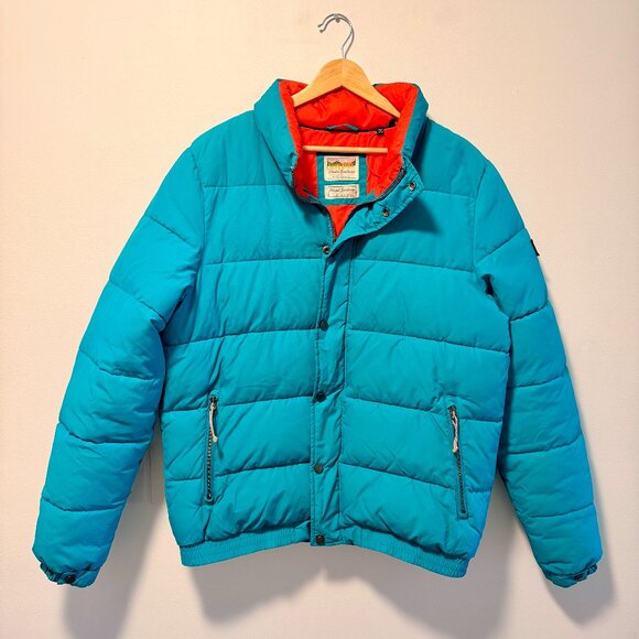Superdry Source Retro Puffer Jacket 💙 Teal w/ Orange Liner | Size 12 | Like New - Picture 1 of 7